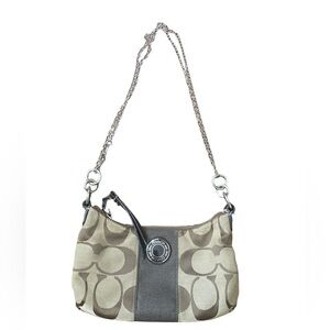 Coach Signature Stripe Demi Shoulder Bag in Beige/Brown Y2K